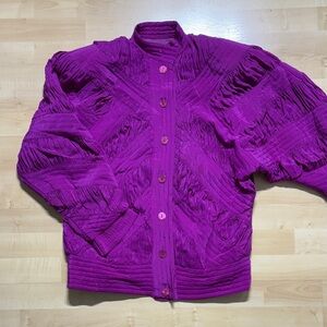 VINTAGE 80s Silk Vibrant Purple Bomber Jacket